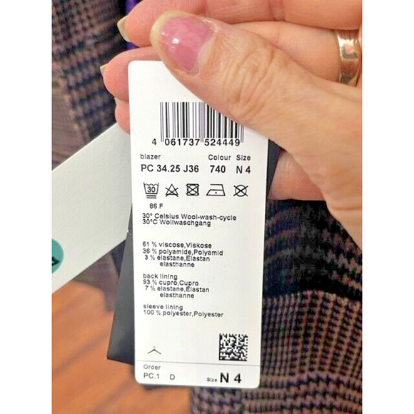 Marc Cain Women’s Plaid Tan Purple Blazer Jacket N4 US Size 10 NWT Retail $790 - Picture 11 of 14